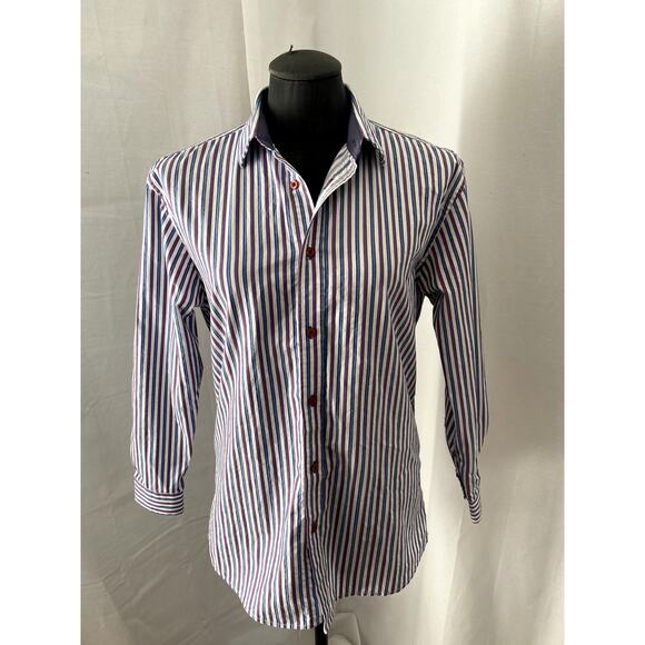 Isaac Mizrari Blue and Purple Strip Button Front Shirt 18/20 - Picture 1 of 7